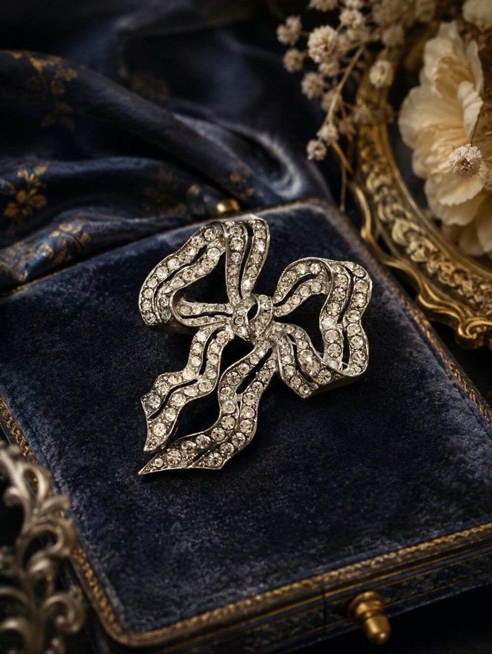 Vintage Carolee Crystal Rhinestone Ribbon Bow Brooch